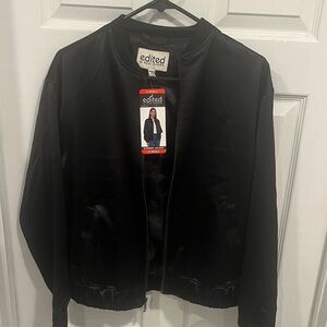 Edited Women's satin  Black Bomber Jacket